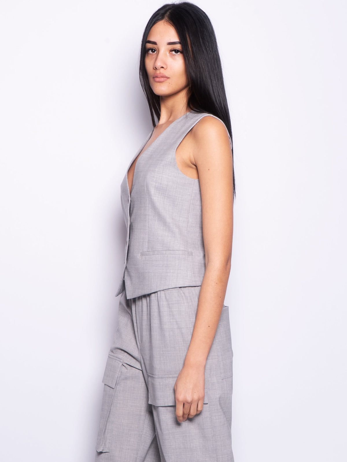2026 New Arrival Gilet con Scollo a V Grigio Mélange Chiaro