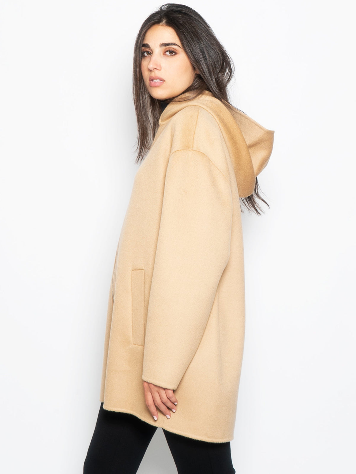 2026 New Arrival Cappotto con Zip in Panno di Lana Beige
