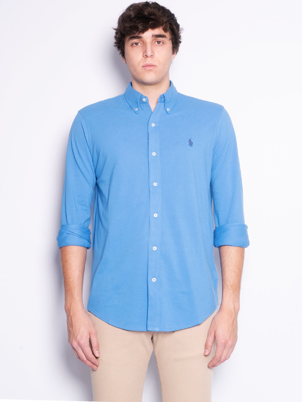 2026 New Arrival Camicia in Piqué di Cotone Celeste