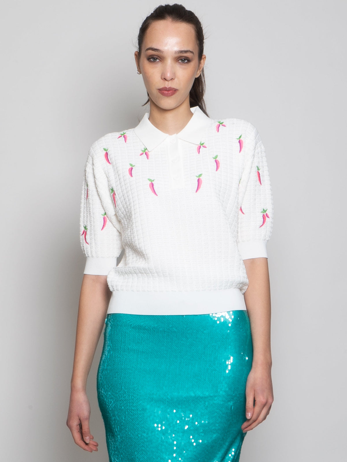 2026 New Arrival Polo in Maglia con Ricami Bianco