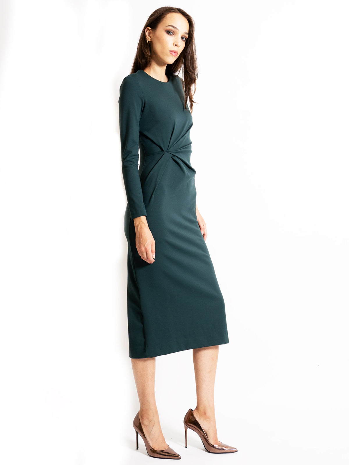 2026 New Arrival Abito Longuette con Drappeggio Verde Bottiglia