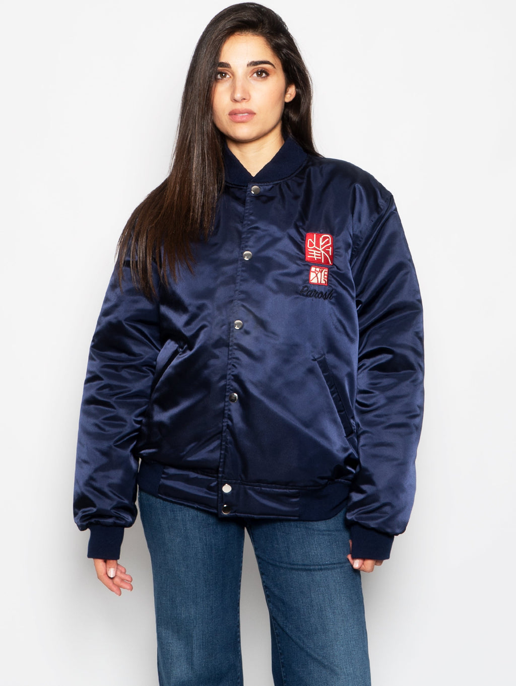 2026 New Arrival Bomber Ricamo Tigre in Acetato Blu