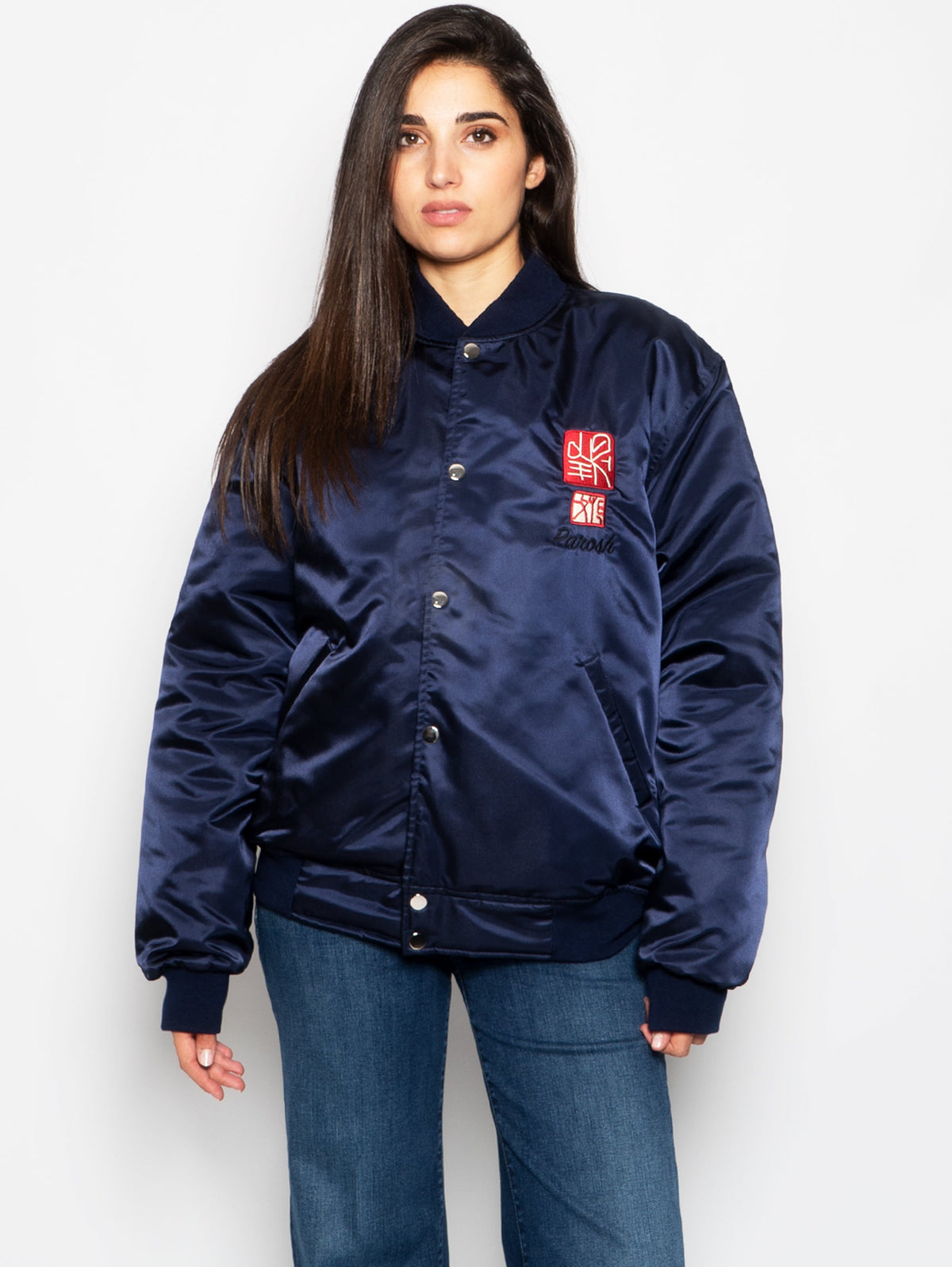2026 New Arrival Bomber Ricamo Tigre in Acetato Blu
