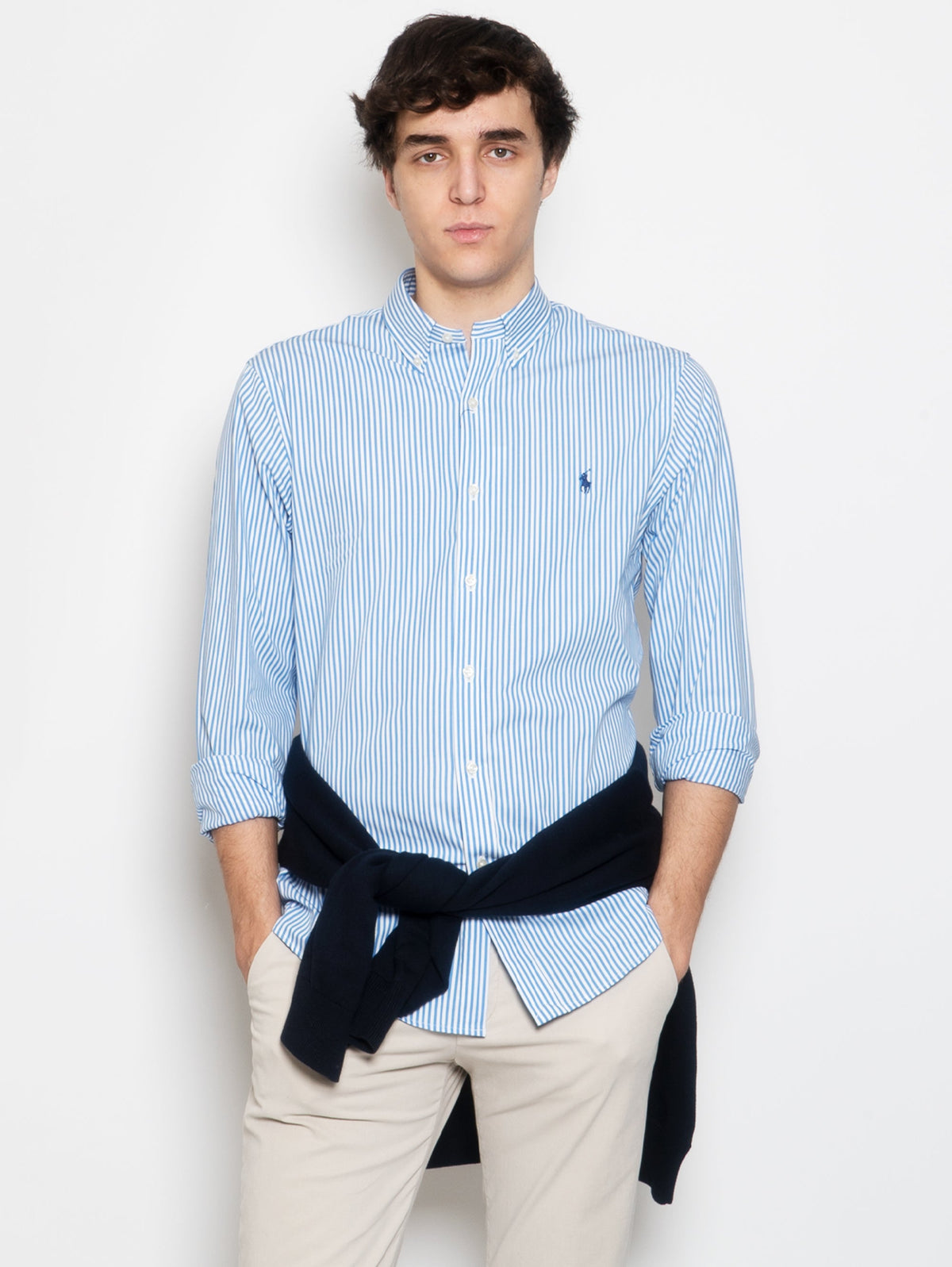 2026 New Arrival Camicia Sportiva Elasticizzata a Righe Blu/Bianco