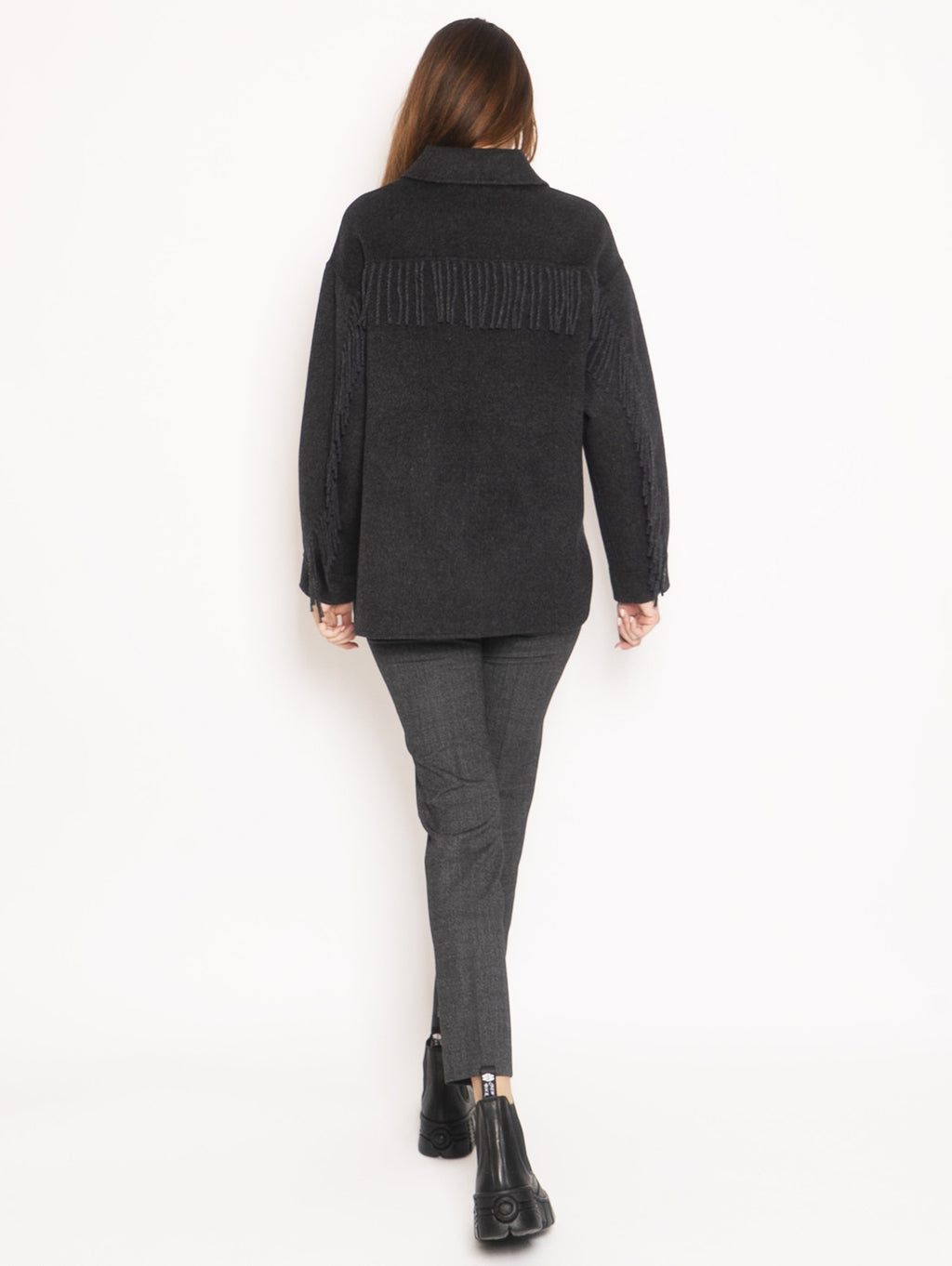2026 New Arrival Overshirt in Lana con Frange - Grigio