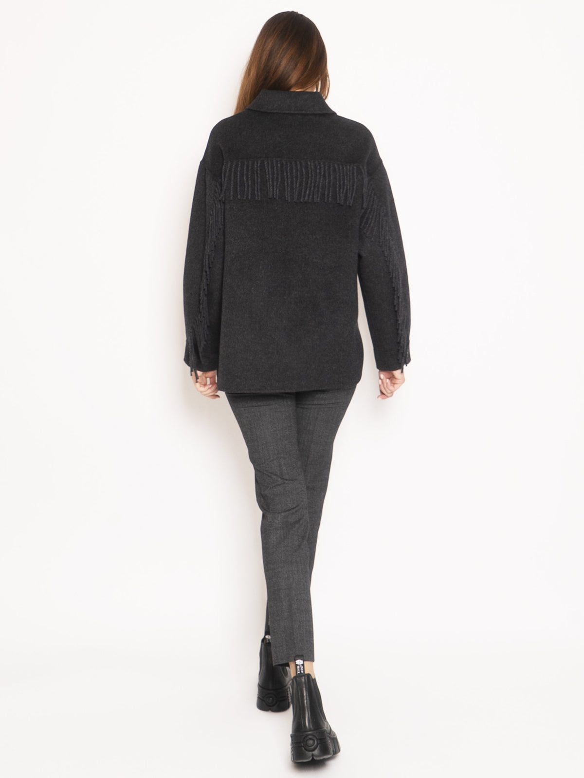 2026 New Arrival Overshirt in Lana con Frange - Grigio