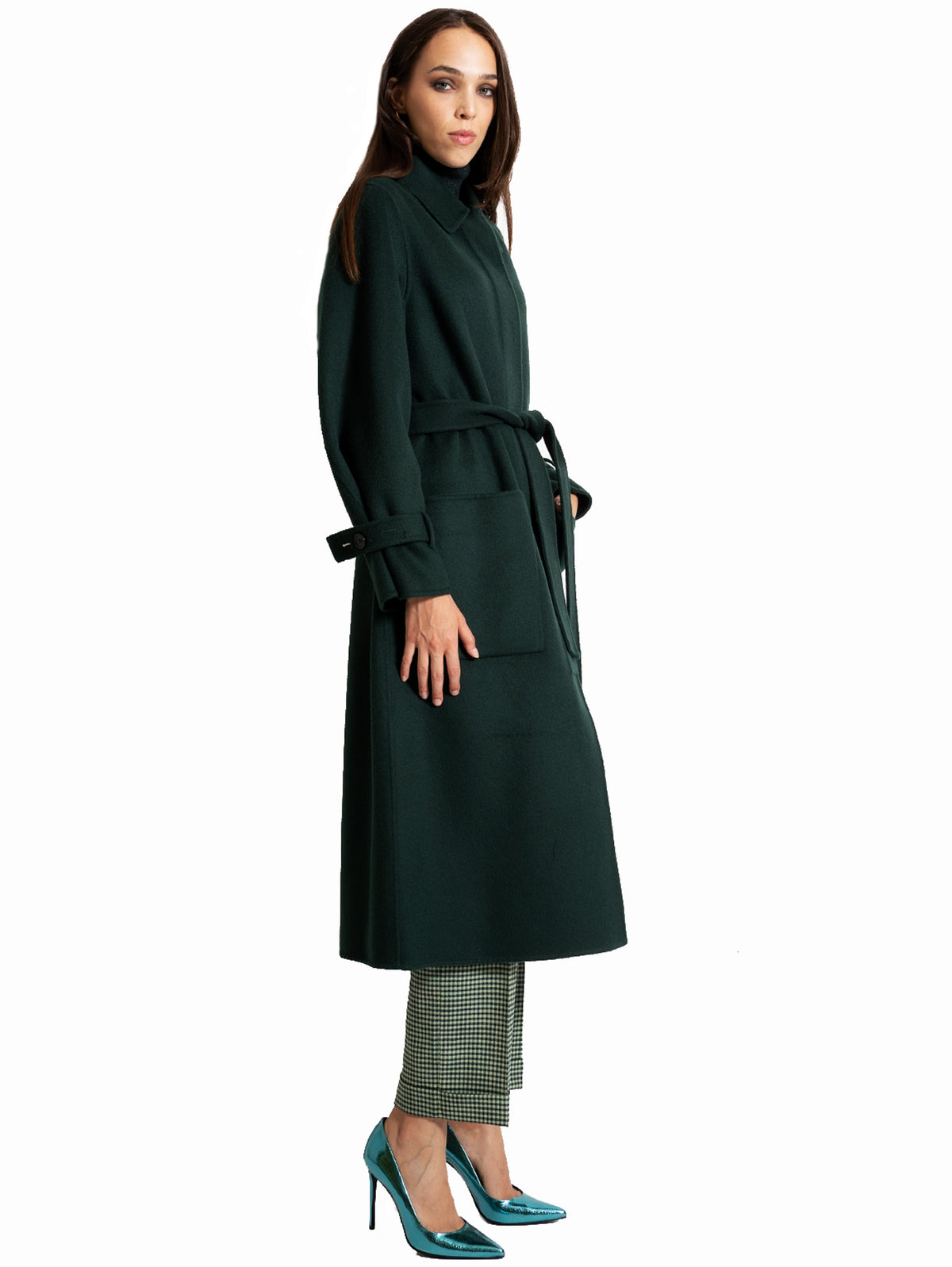 2026 New Arrival Cappotto Lungo in Doppio di Lana Verde Bottiglia