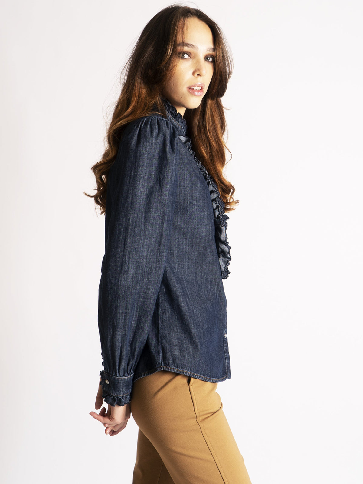 2026 New Arrival Camicia con Rouches Blu