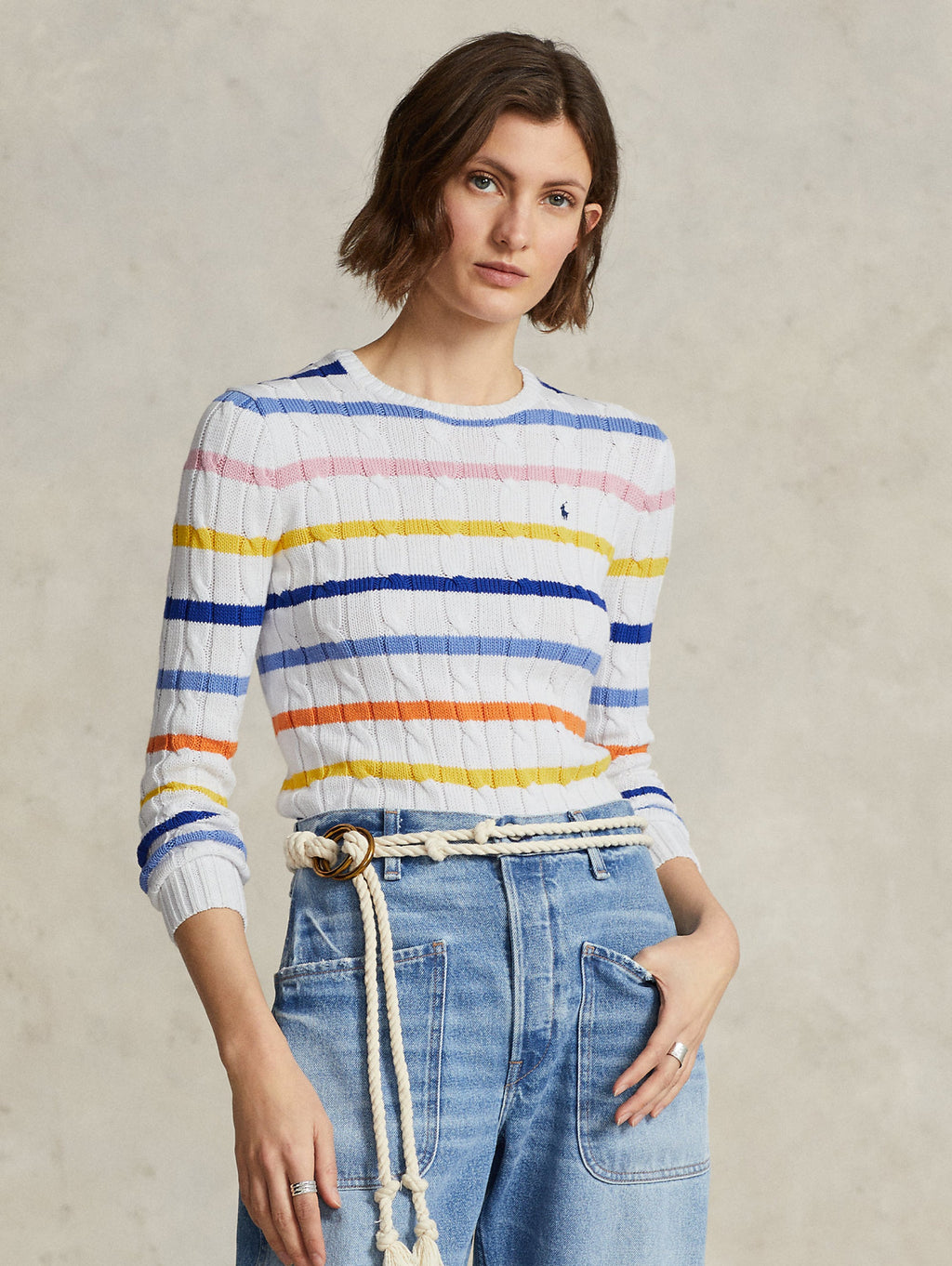 2026 New Arrival Maglia a Trecce con Righe Bianco
