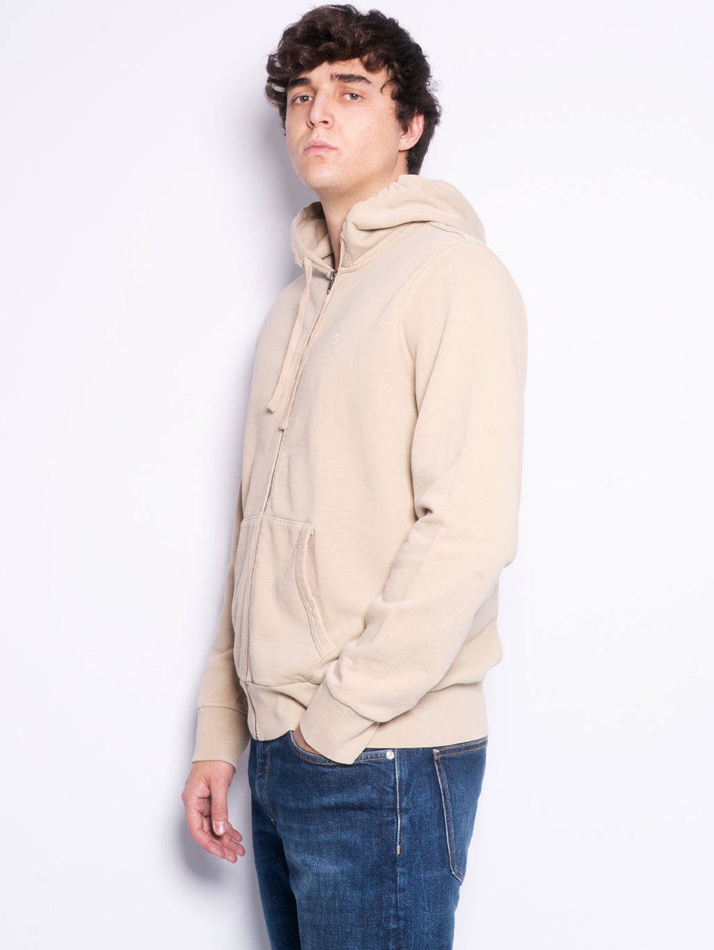 2026 New Arrival Felpa con Cerniera in Spugna Loopback Beige