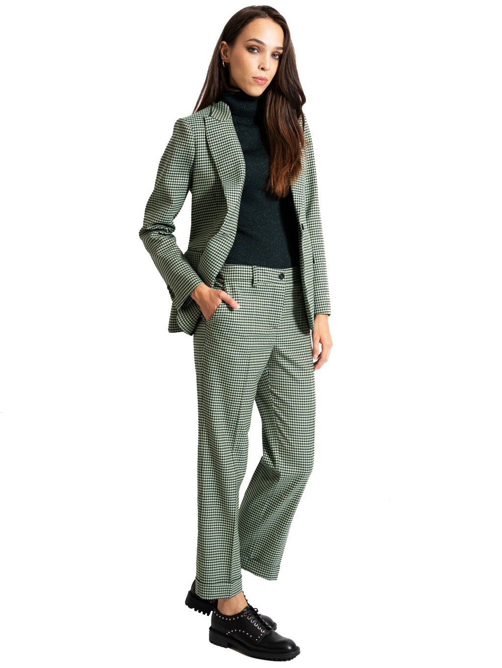 2026 New Arrival Pantaloni Pied de Poule Verde