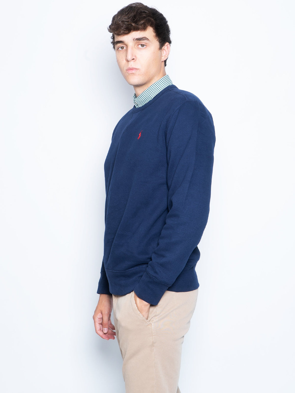 2026 New Arrival Felpa Girocollo con Inserto a V Blu