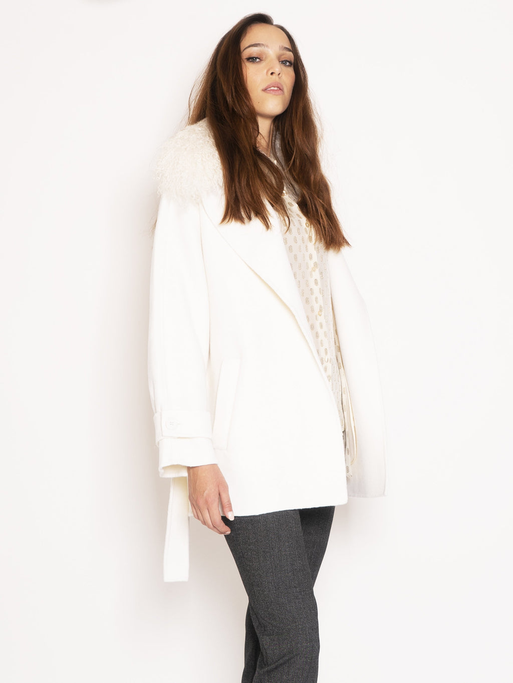 2026 New Arrival Cappotto con Collo in Mongolia - Bianco