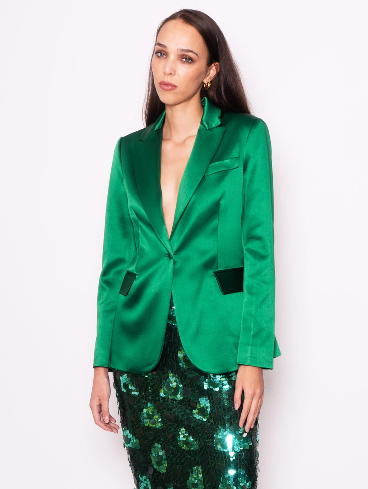2026 New Arrival Giacca a un Petto in Raso Verde
