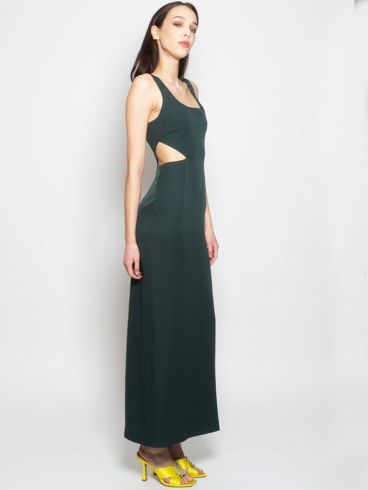 2026 New Arrival Abito Lungo con Fianchi Cut Out Verde Bottiglia