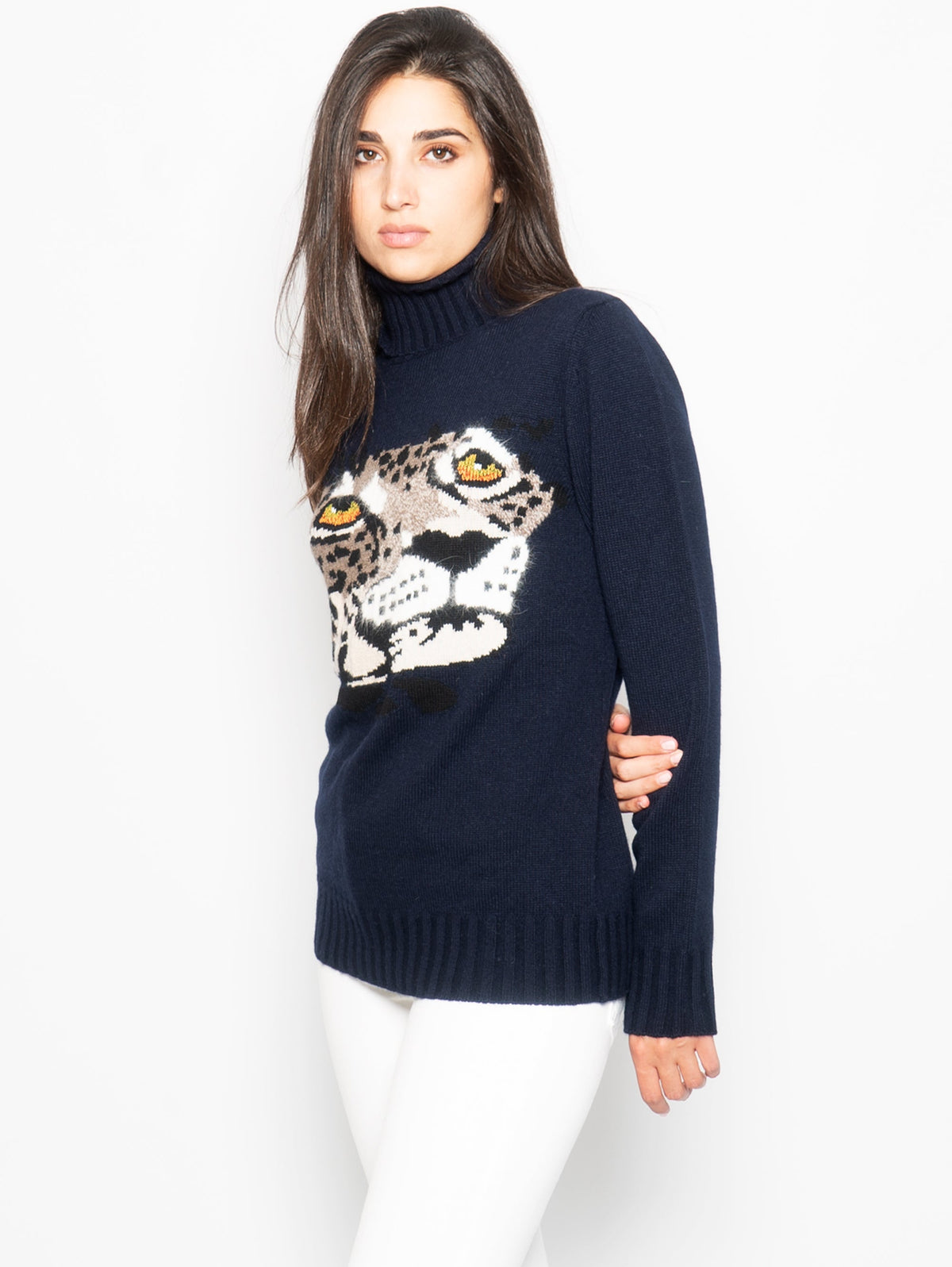 2026 New Arrival Dolcevita Jacquard con Leopardo Blu