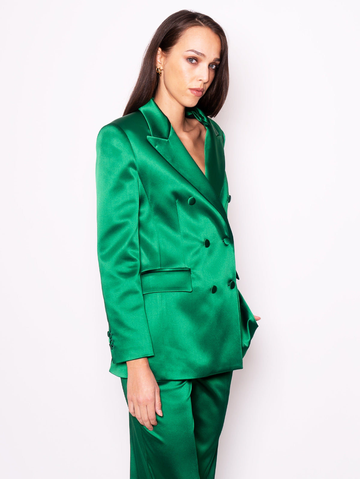 2026 New Arrival Giacca Doppio Petto in Raso Verde