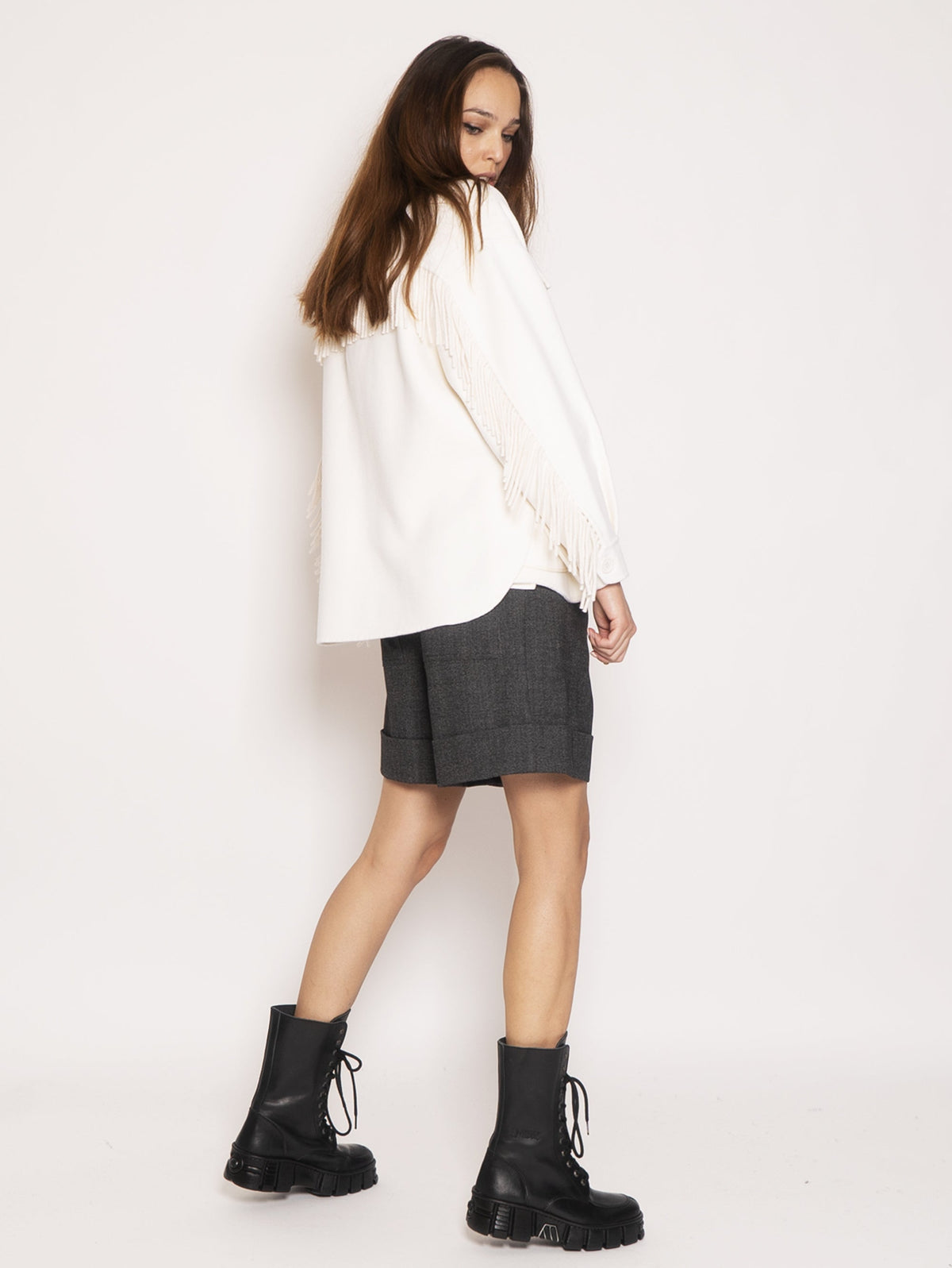 2026 New Arrival Overshirt in Lana con Frange - Bianco