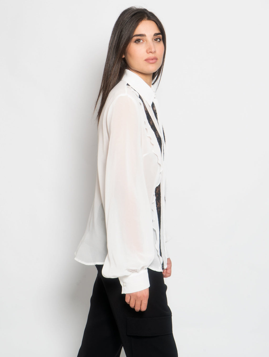 2026 New Arrival Camicia Velata con Dettagli in Pizzo Bianco