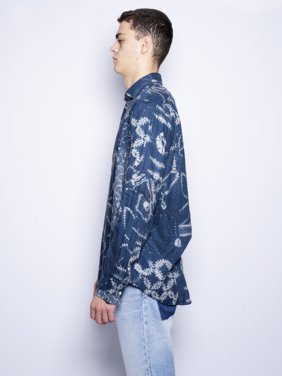 2026 New Arrival Camicia in Lino Indigo e Stampa Etnica Blu