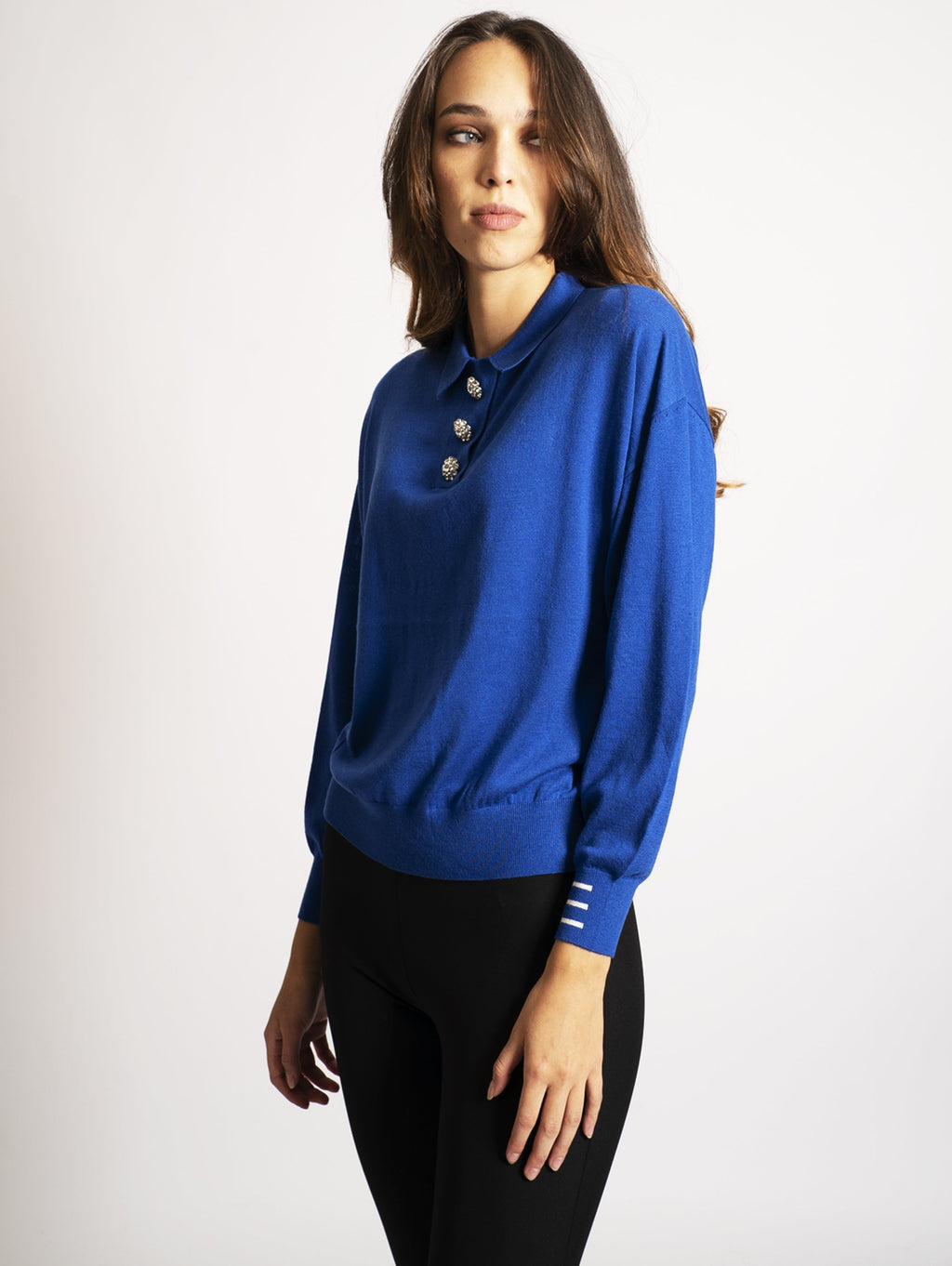 2026 New Arrival Maglia con Bottoni Gioiello Klein Blue