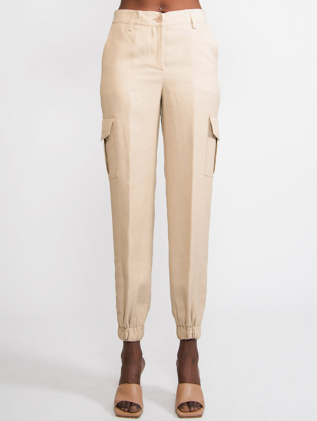 2026 New Arrival Pantalone Cargo in Misto Lino Beige