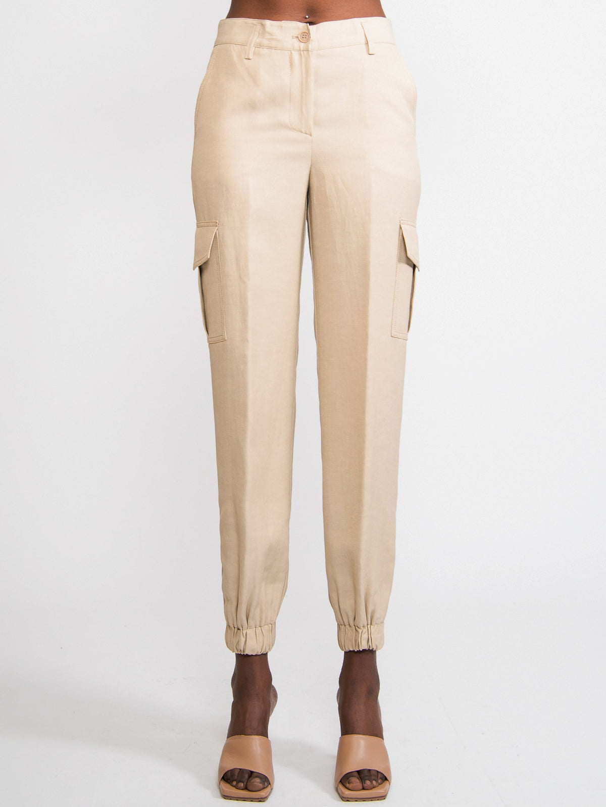 2026 New Arrival Pantalone Cargo in Misto Lino Beige