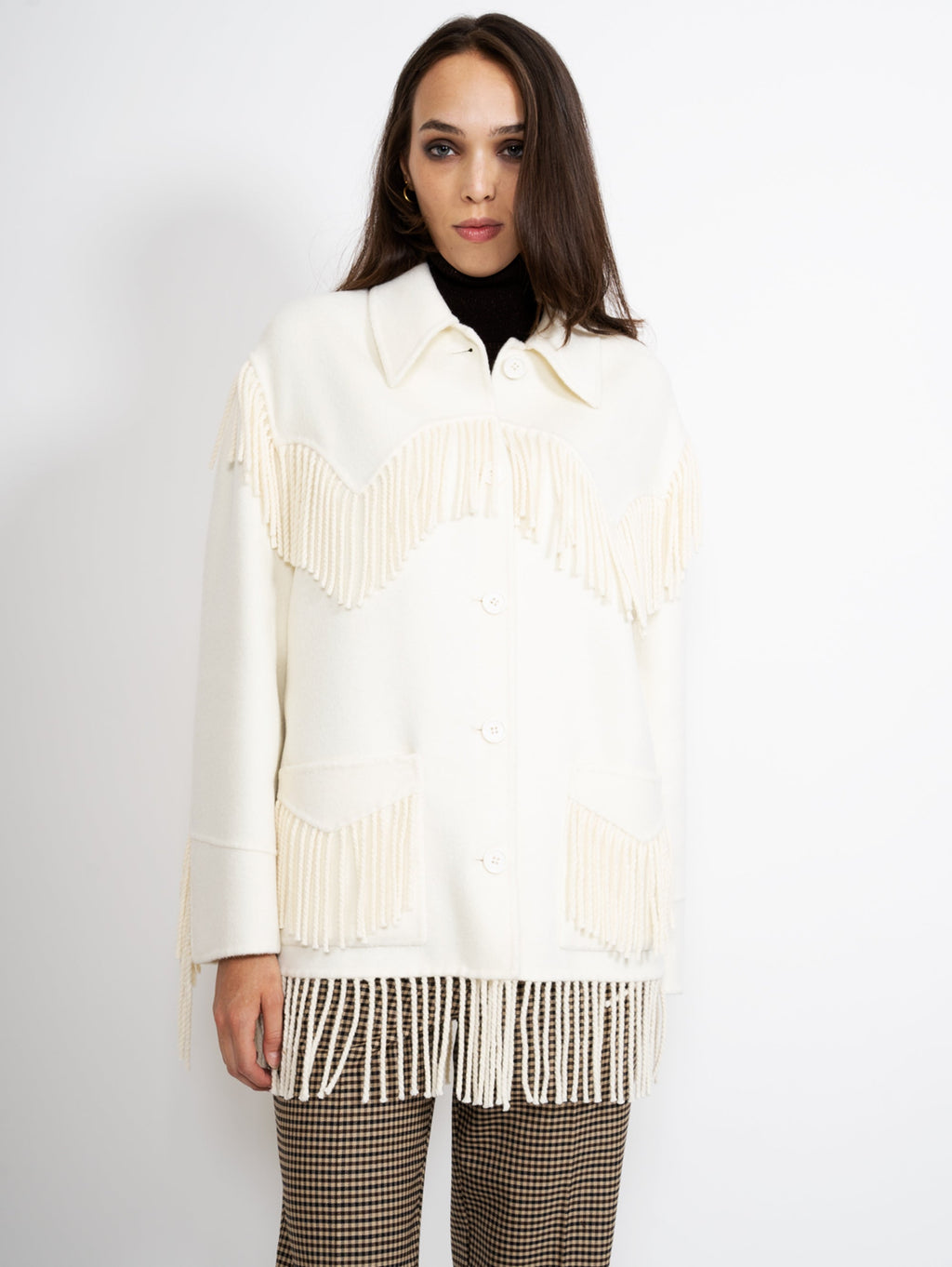 2026 New Arrival Overshirt in Lana con Frange Panna