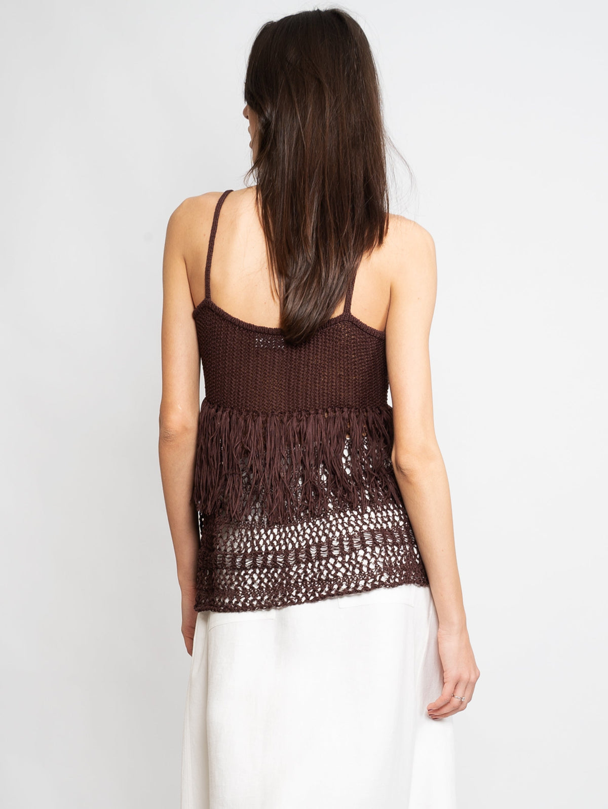 2026 New Arrival Top Intrecciato con Frange Marrone
