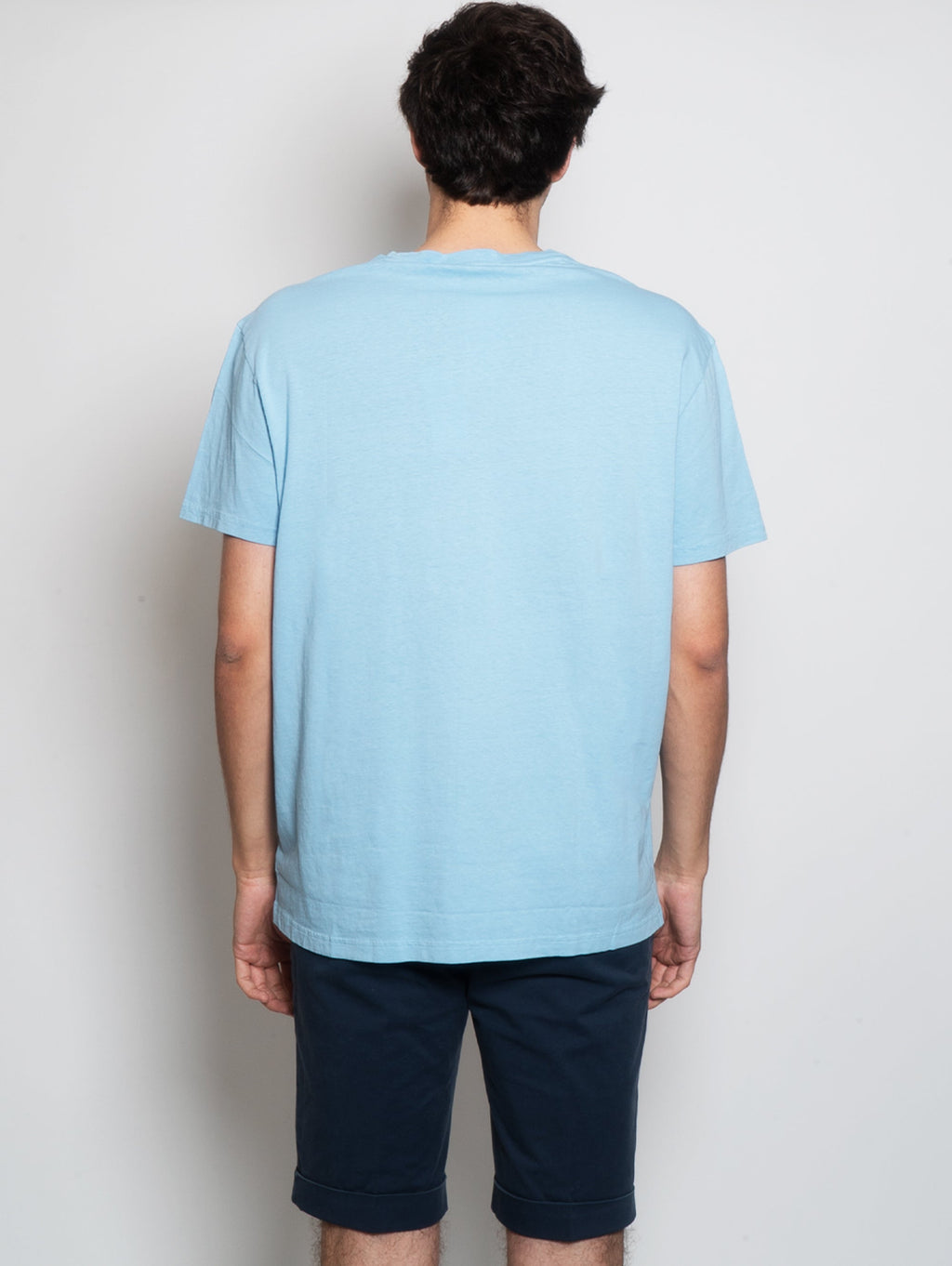 2026 New Arrival T-shirt in Cotone e Lino con Taschino Blu Polvere