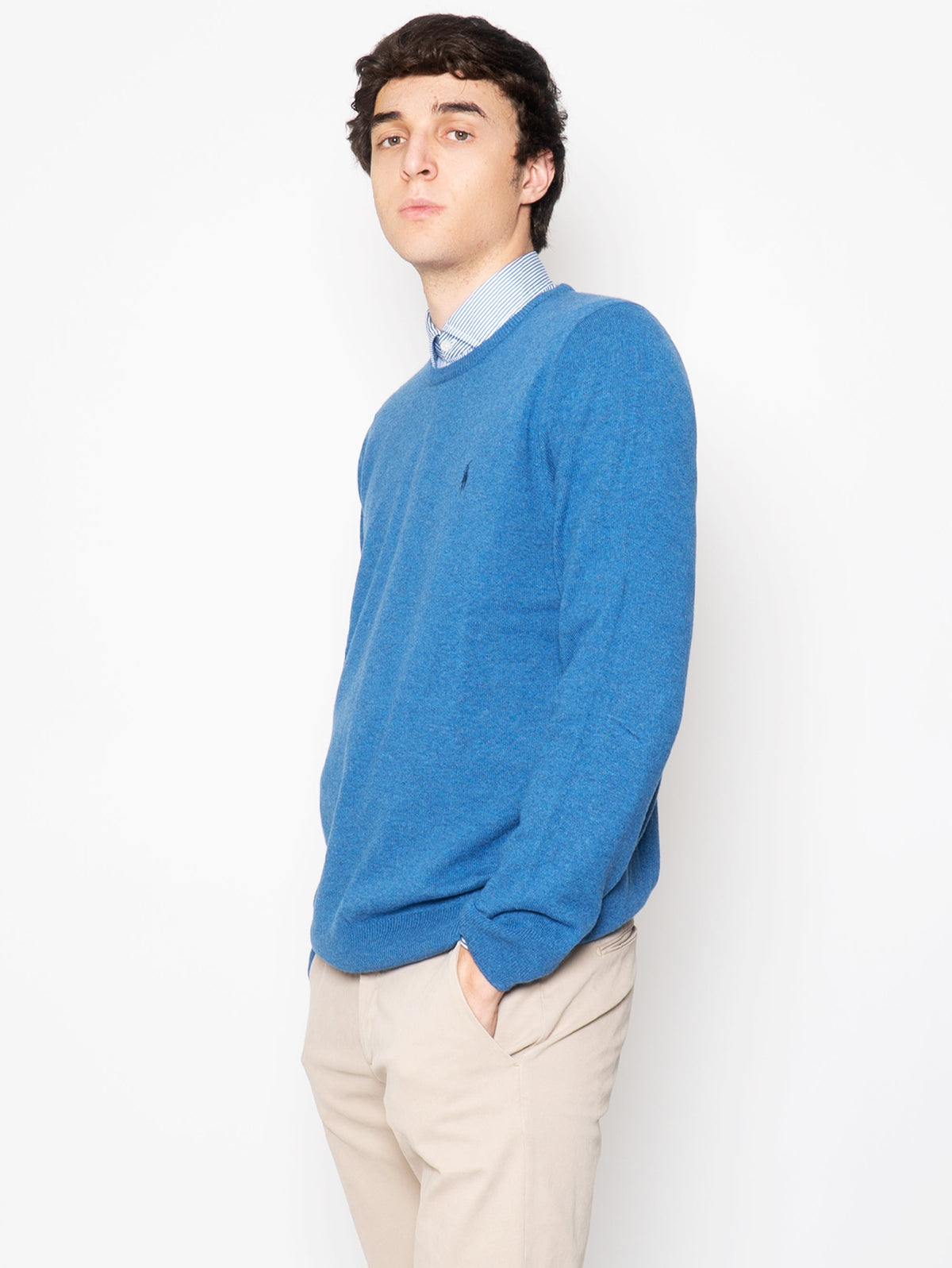 2026 New Arrival Maglia Girocollo in Lana Blu Chiaro