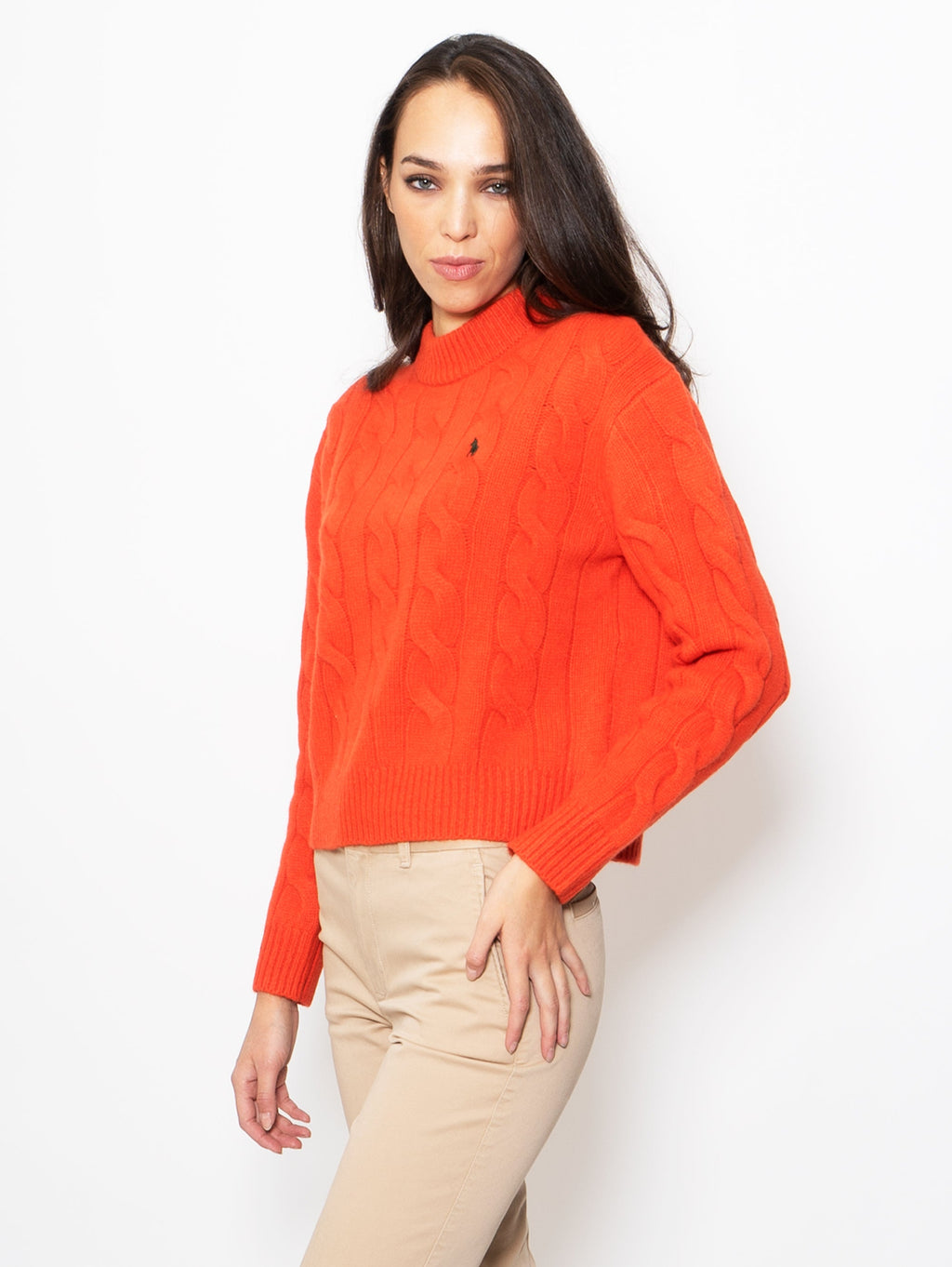 2026 New Arrival Maglia a Trecce con Collo a Lupetto Arancione