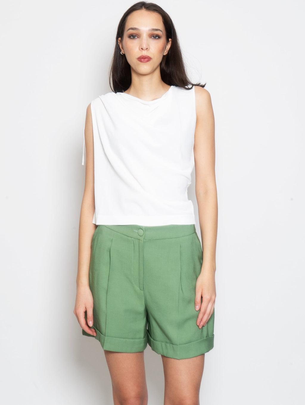 2026 New Arrival Top in Maglia con Scollo a Barchetta Panna