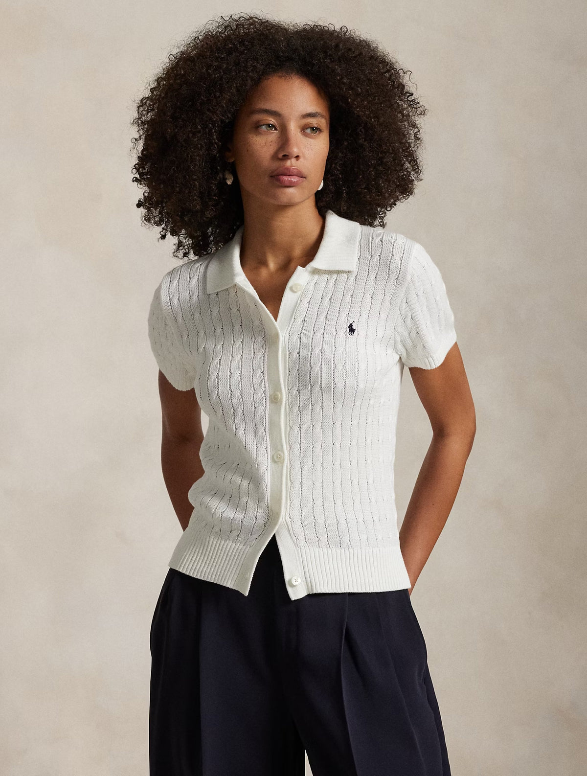 2026 New Arrival Cardigan a Trecce con Maniche Corte Bianco