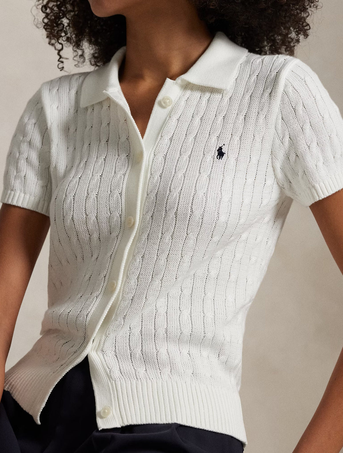 2026 New Arrival Cardigan a Trecce con Maniche Corte Bianco