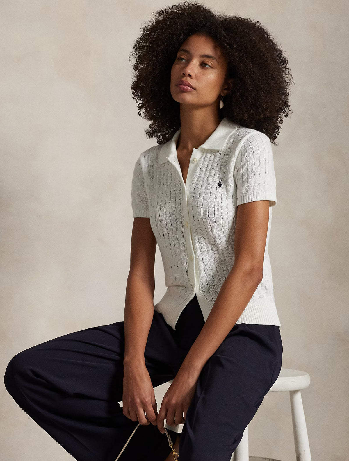 2026 New Arrival Cardigan a Trecce con Maniche Corte Bianco
