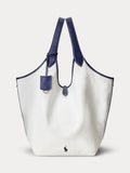 2026 New Arrival Borsa Tote Grande in Cotone e Pelle Bianco/Blu