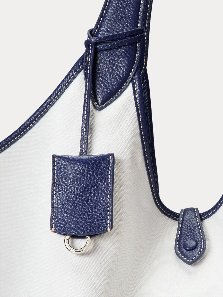 2026 New Arrival Borsa Tote Grande in Cotone e Pelle Bianco/Blu