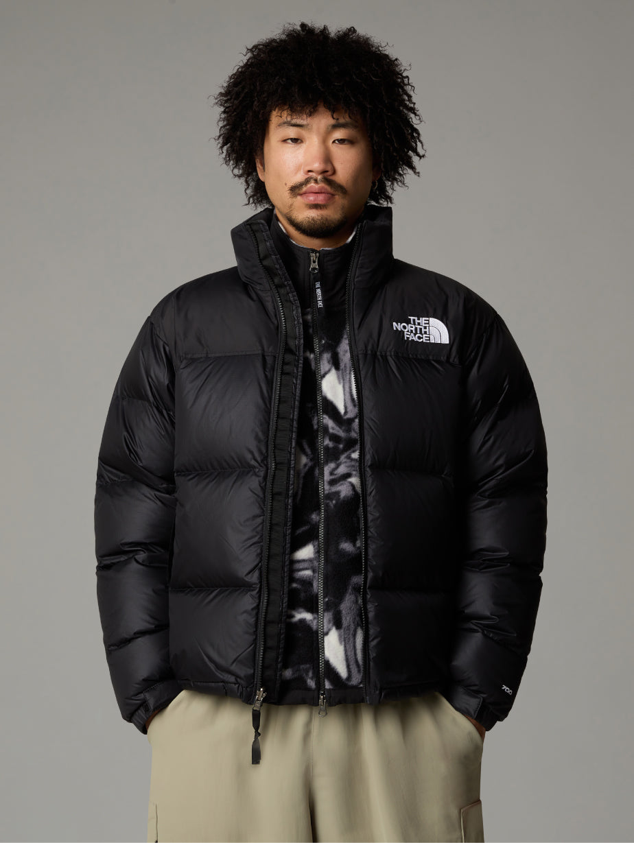 Giacca Retro Nuptse in Tessuto Ripstop Lucido Nero