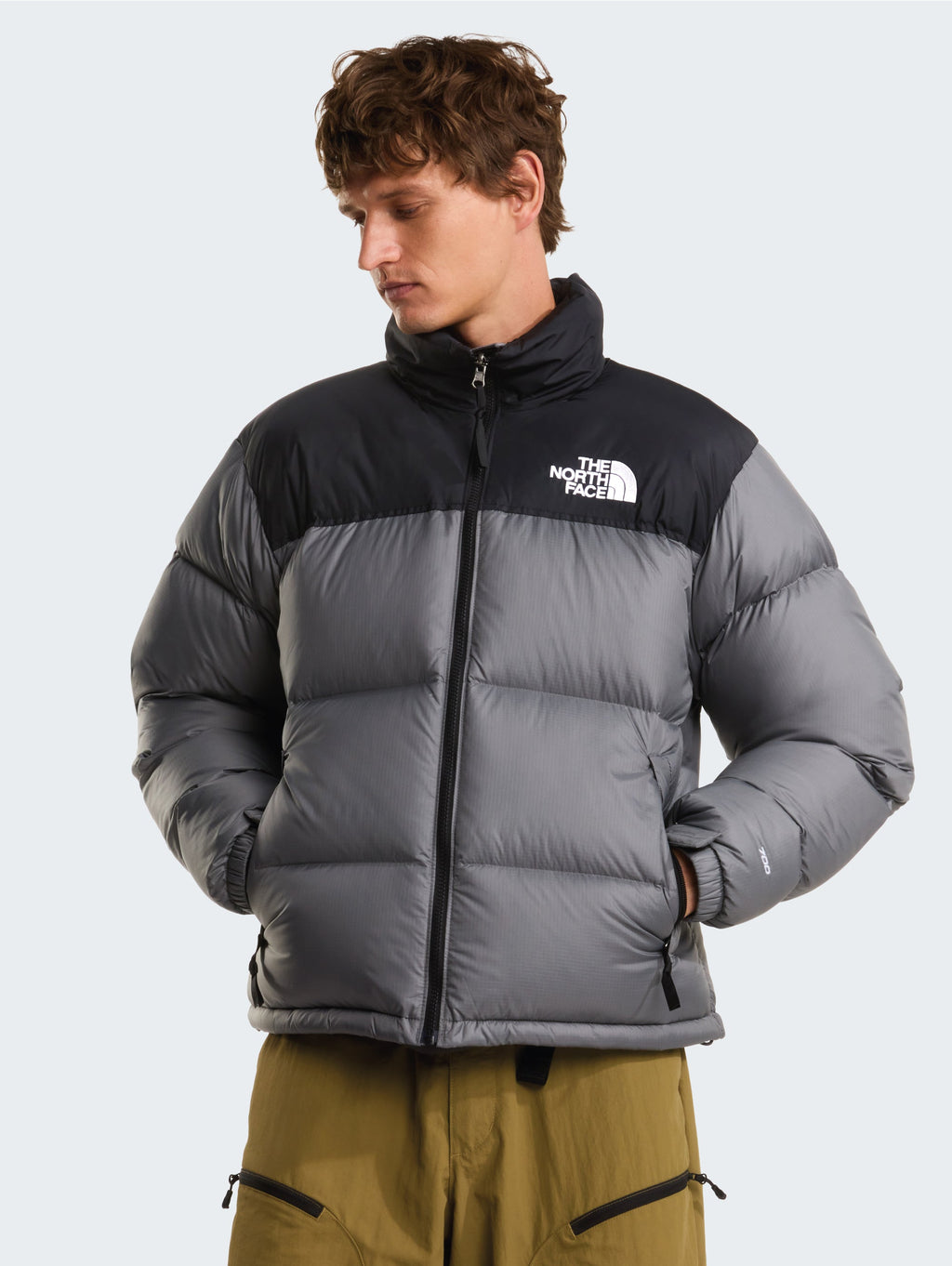 Giacca Retro Nuptse in Tessuto Ripstop Lucido Grigio Fumo