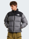 Giacca Retro Nuptse in Tessuto Ripstop Lucido Grigio Fumo