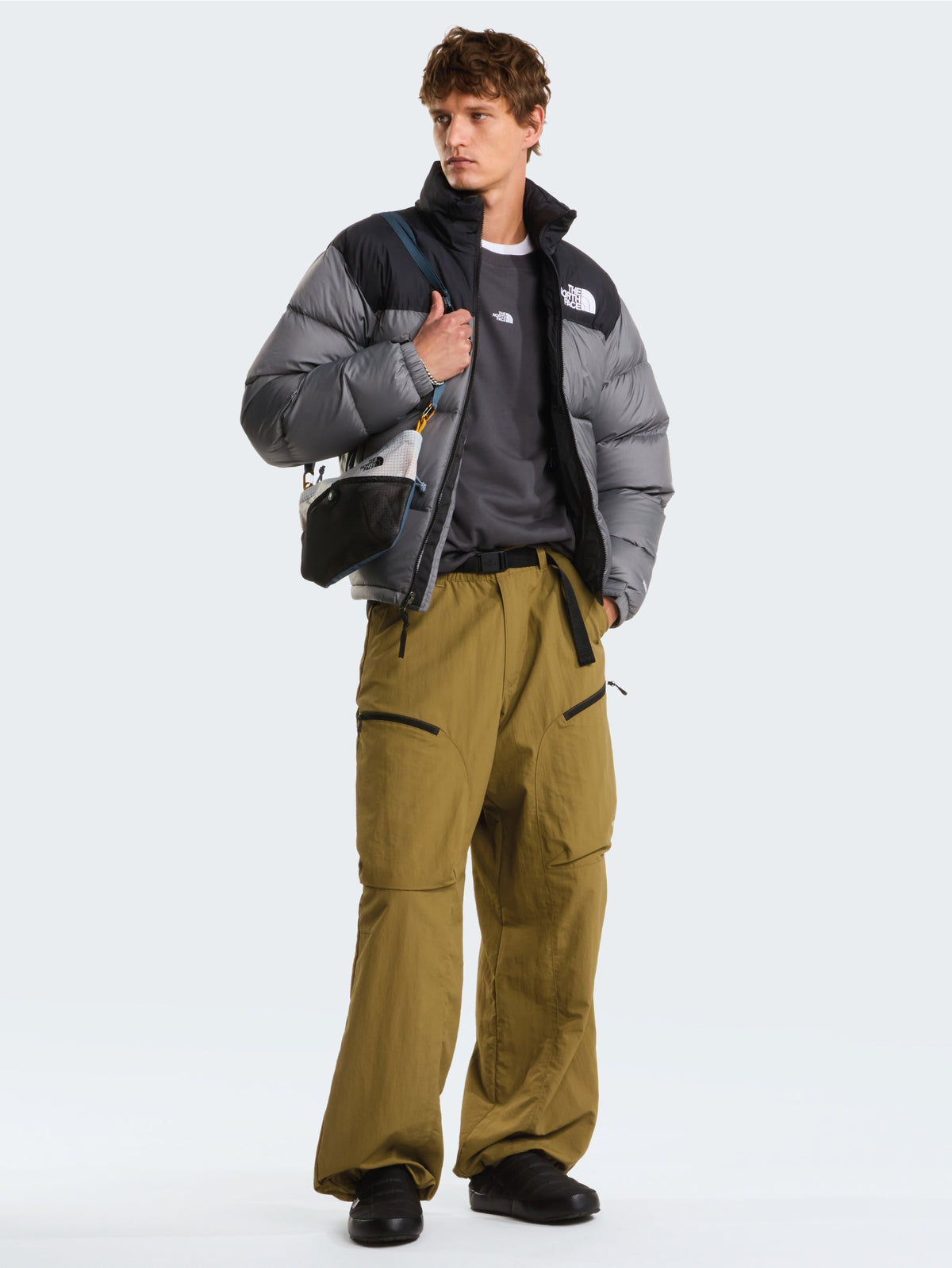 Giacca Retro Nuptse in Tessuto Ripstop Lucido Grigio Fumo