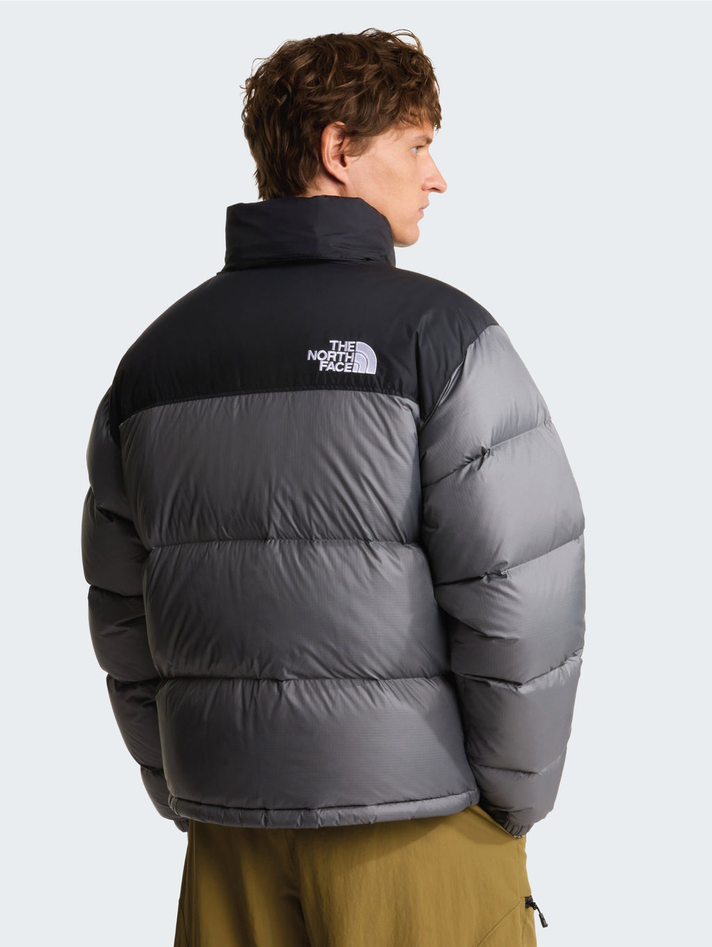Giacca Retro Nuptse in Tessuto Ripstop Lucido Grigio Fumo