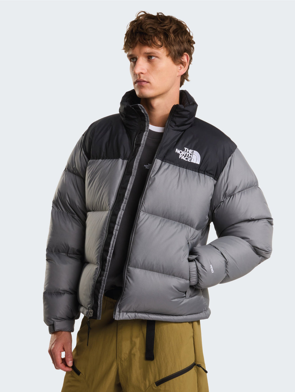 Giacca Retro Nuptse in Tessuto Ripstop Lucido Grigio Fumo