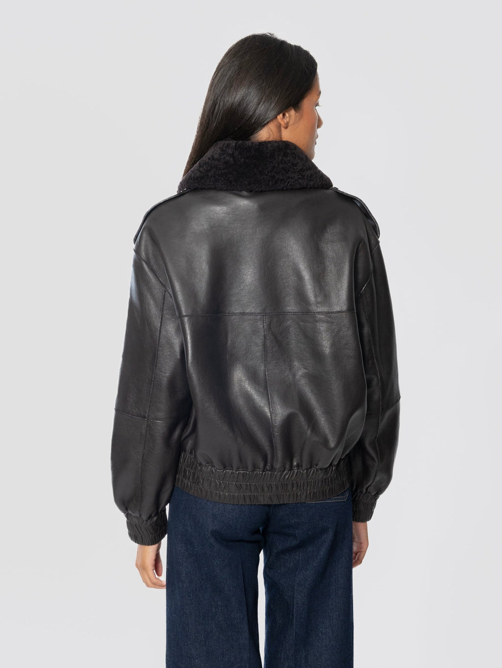 2026 New Arrival Bomber Pilot in Pelle con Collo Furry Testa di Moro