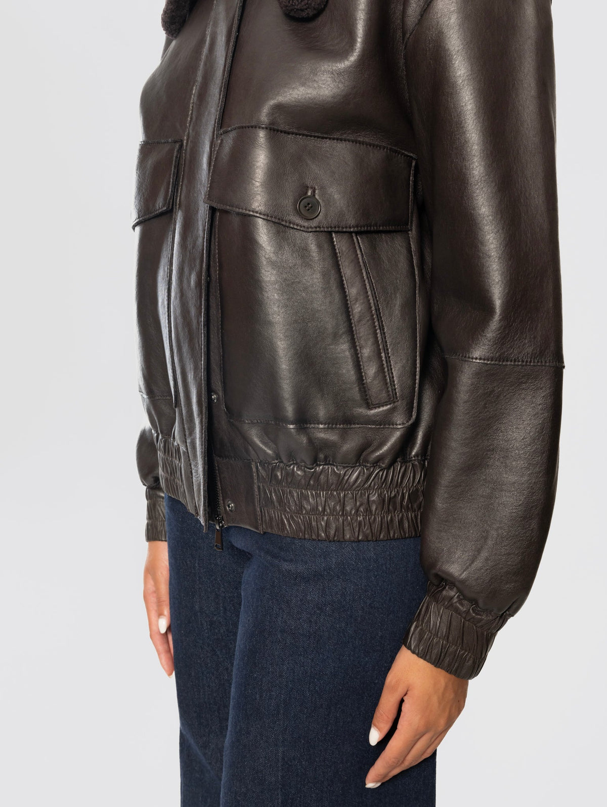2026 New Arrival Bomber Pilot in Pelle con Collo Furry Testa di Moro