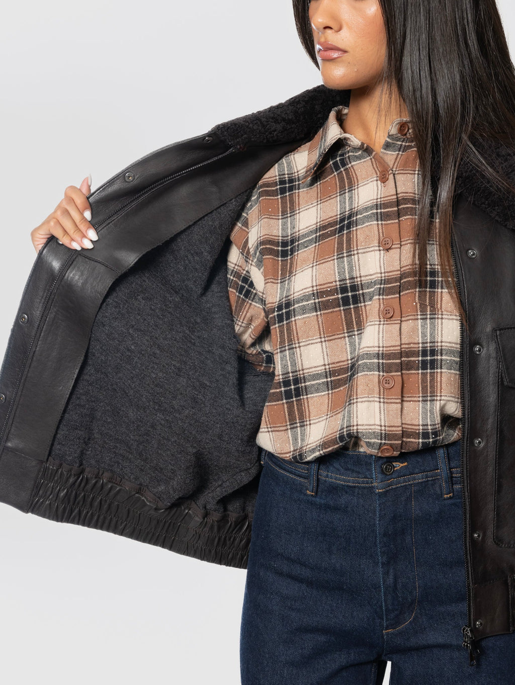 2026 New Arrival Bomber Pilot in Pelle con Collo Furry Testa di Moro