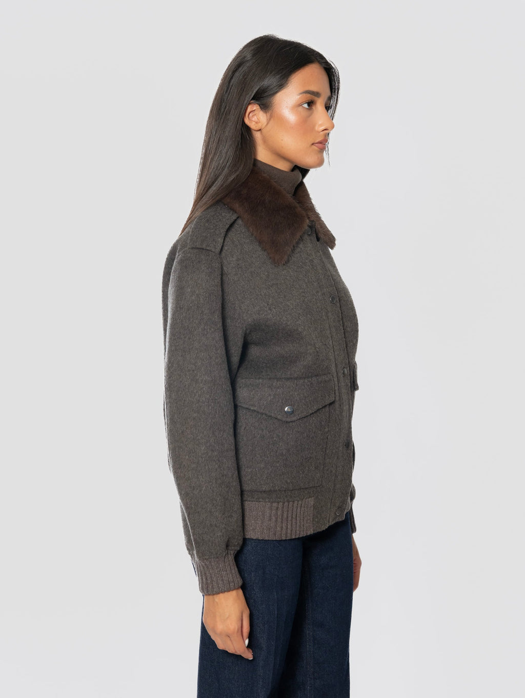 2026 New Arrival Bomber Pilot in Lana con Colletto in Pelliccia Marrone