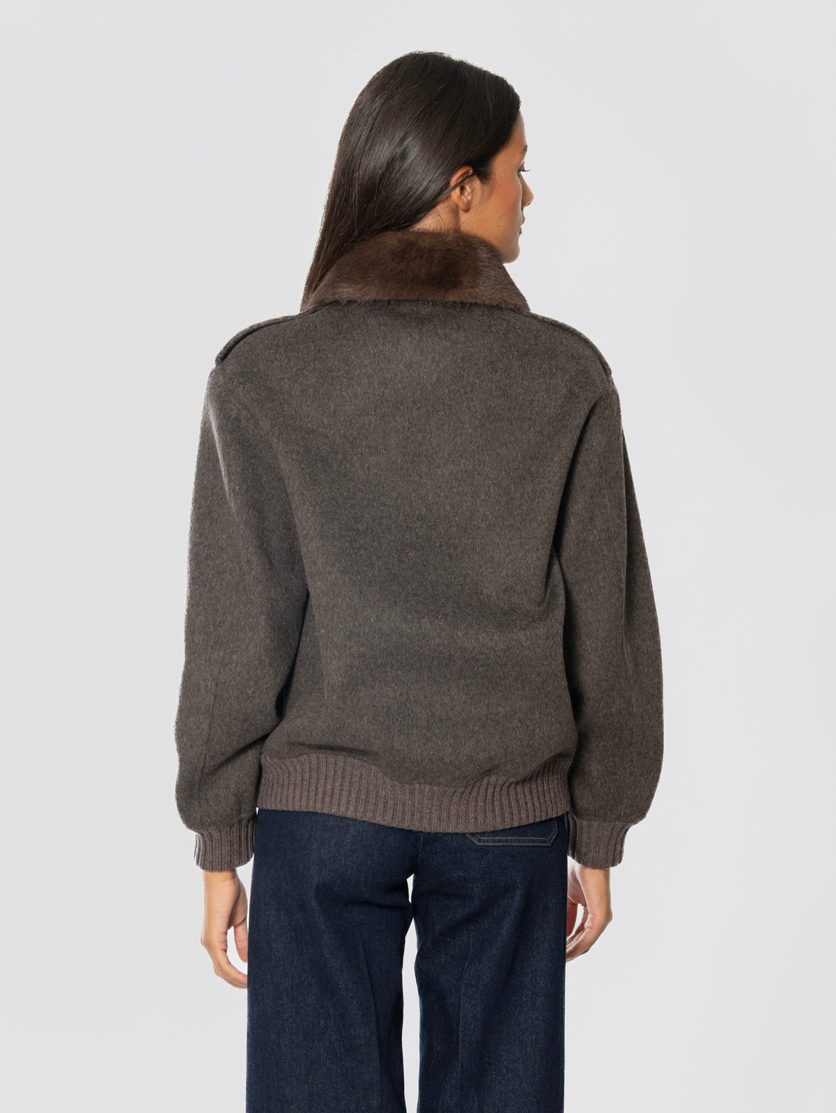 2026 New Arrival Bomber Pilot in Lana con Colletto in Pelliccia Marrone
