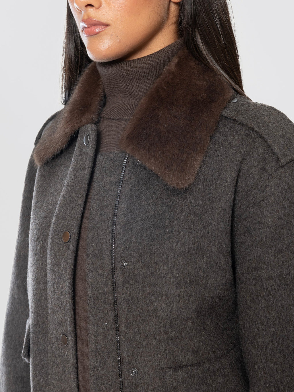 2026 New Arrival Bomber Pilot in Lana con Colletto in Pelliccia Marrone